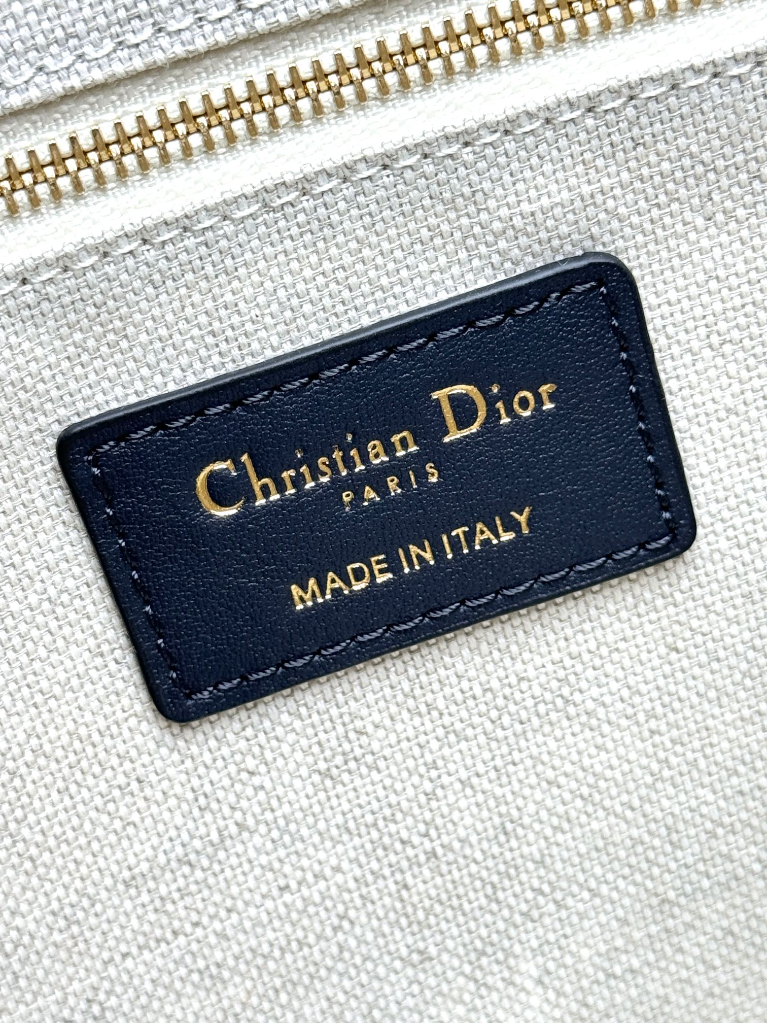 East-West Dior Book Tote with Strap Blue Dior Oblique Embroidery and Calfskin 